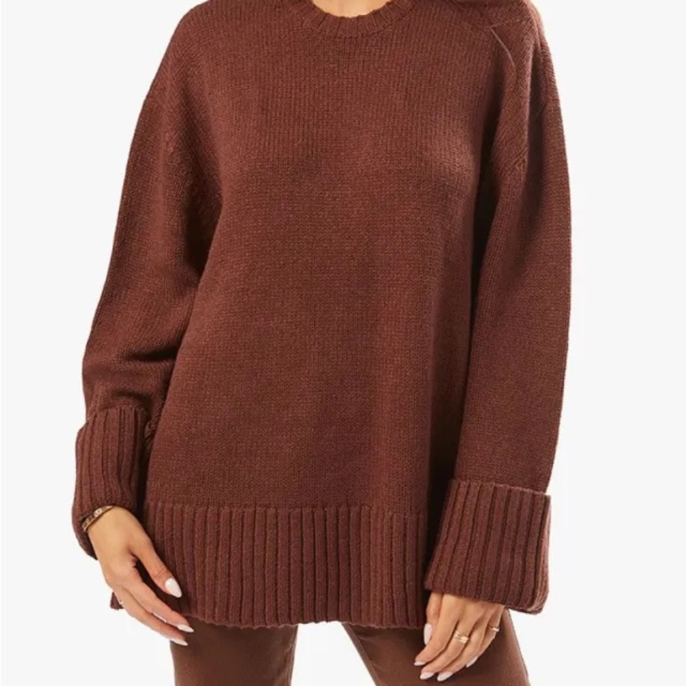 WeWoreWhat Rich Brown Crew Neck Sweater